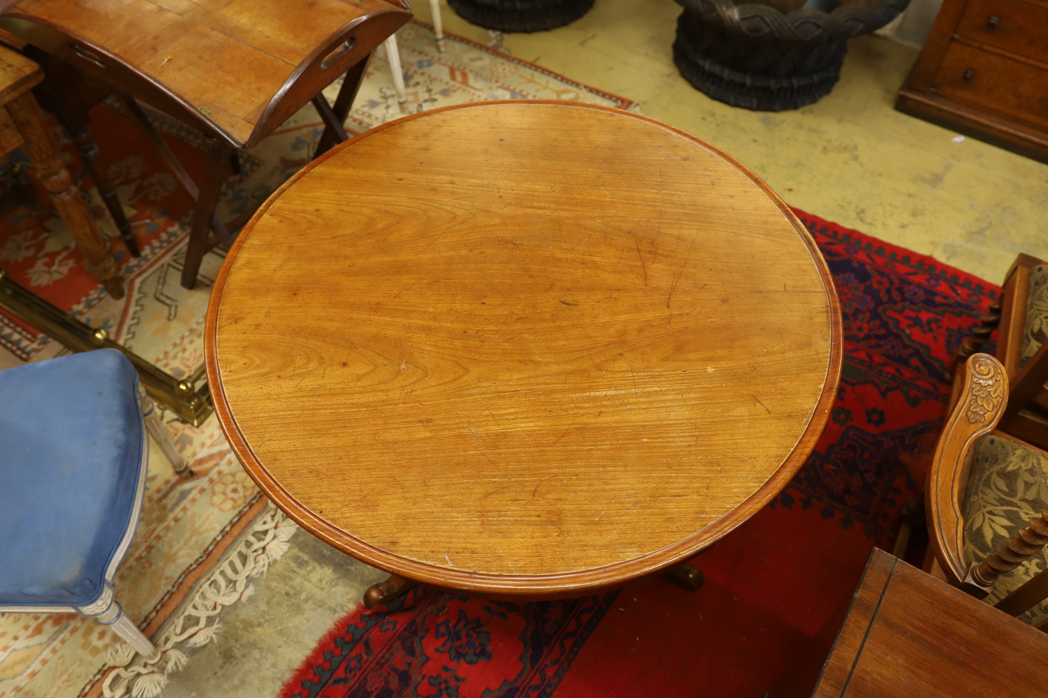 A 19th century French circular mahogany breakfast table, diameter 96cm, height 75cm